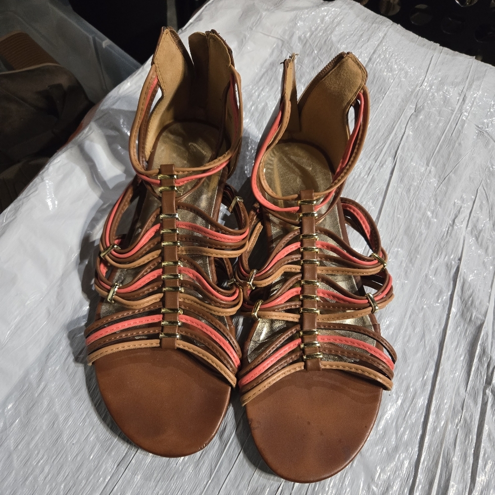 Lany Bryant Brown and Gold Strappy Sandals